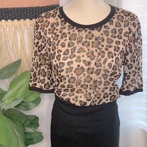 A New Day Black & Tan Leopard/Cheetah Animal Print Blouse Size: Small